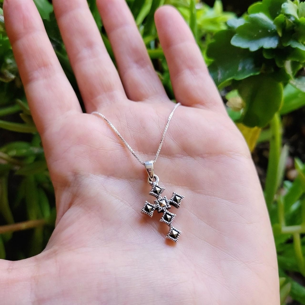 New Solid 925 Sterling Silver Ornate Marcasite Cr… - image 2